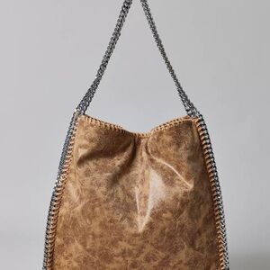 Urban Outfitters Silence + Noise Chain-Trimmed Tan Leather Shoulder Bag